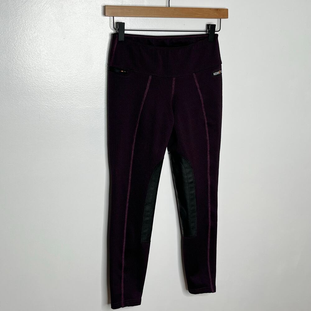 Kerrits Womens Pull On Riding Tight Pants XS Purple Black Houndstooth Equestrian - Picture 2 of 10